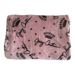 Juicy Couture Plush Velour Blanket Pink Logo Crown Oversized 82x50 Soft Throw